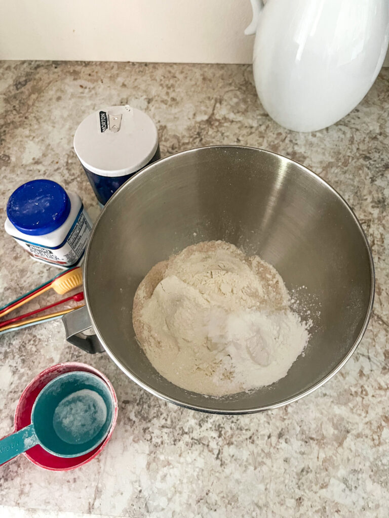 dry ingredients for baking sheet pancake in bowl
