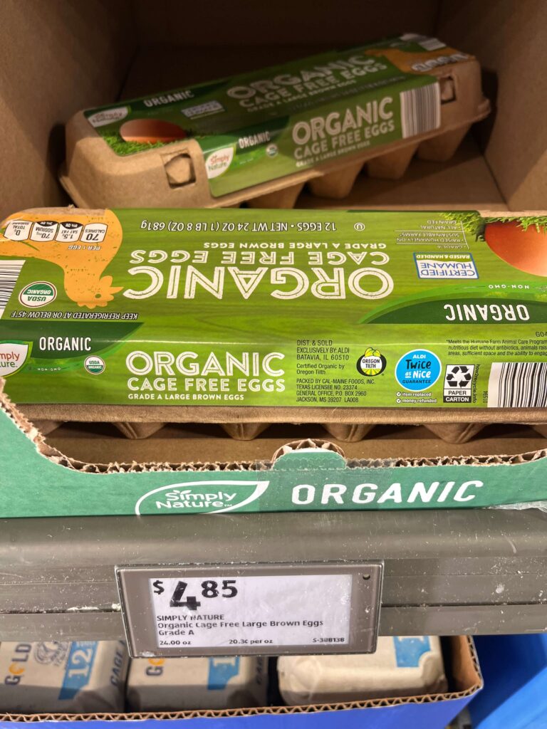 organic cage free eggs from Aldi