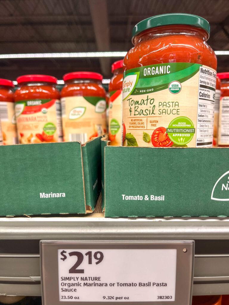 organic tomato and basil pasta sauce from Aldi